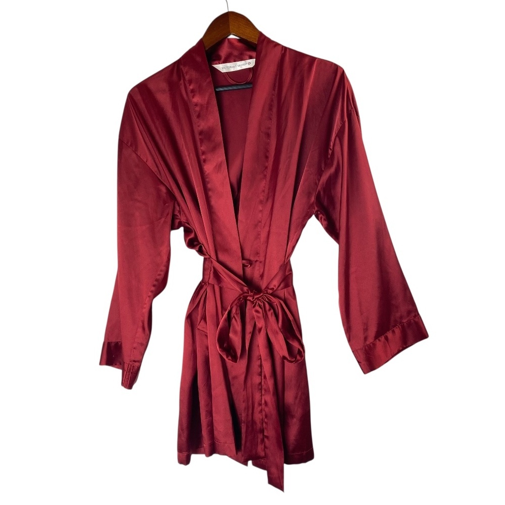 VICTORIA’S SECRET Burgundy Red Satin Robe Kimono Sleeve Tie Waist One size